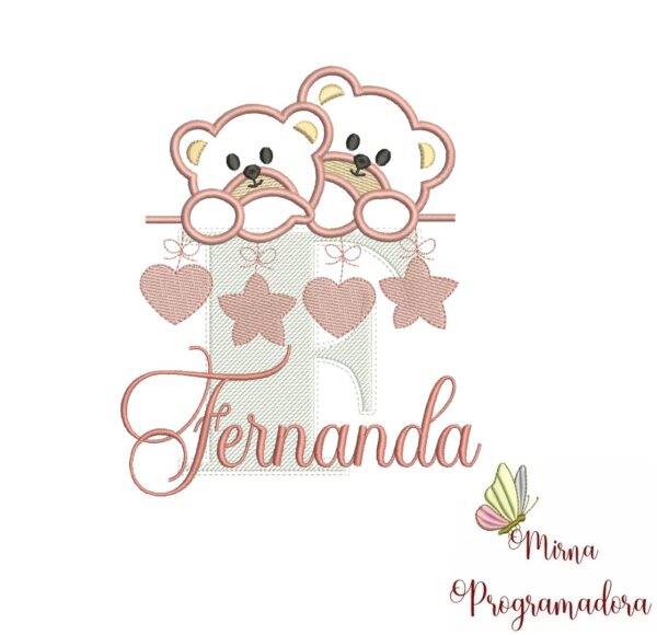 Matriz de Bordado - Ursinho Varal Nome Fernanda