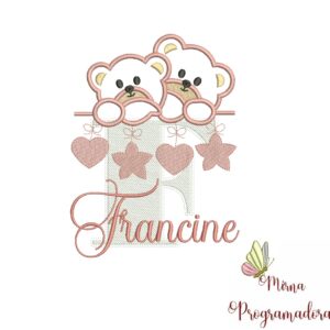 Matriz de Bordado - Ursinho Varal Nome Francine