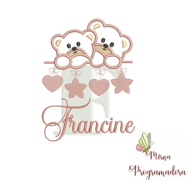 Matriz de Bordado - Ursinho Varal Nome Francine