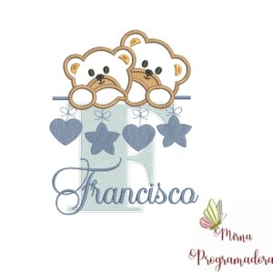 Matriz de Bordado - Ursinho Varal Nome Francisco