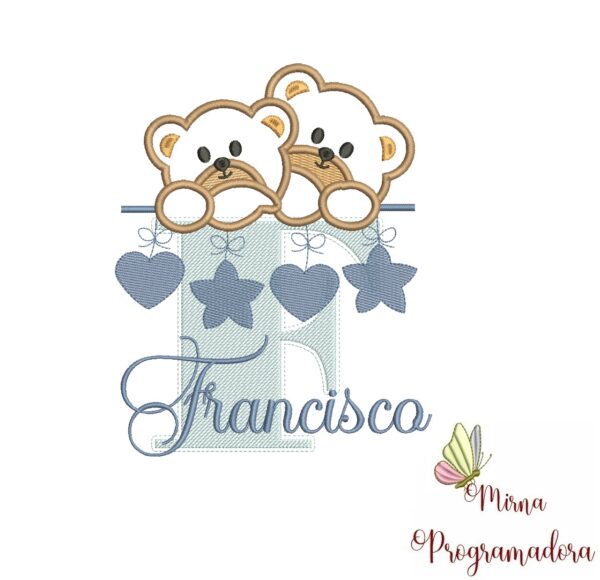 Matriz de Bordado - Ursinho Varal Nome Francisco