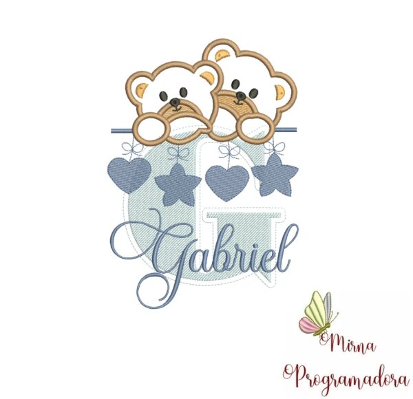 Matriz de Bordado - Ursinho Varal Nome Gabriel