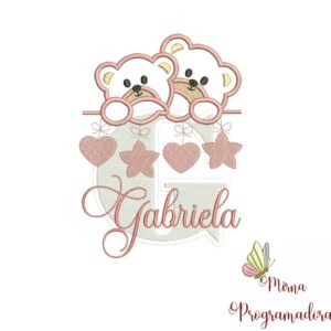 Matriz de Bordado - Ursinho Varal Nome Gabriela