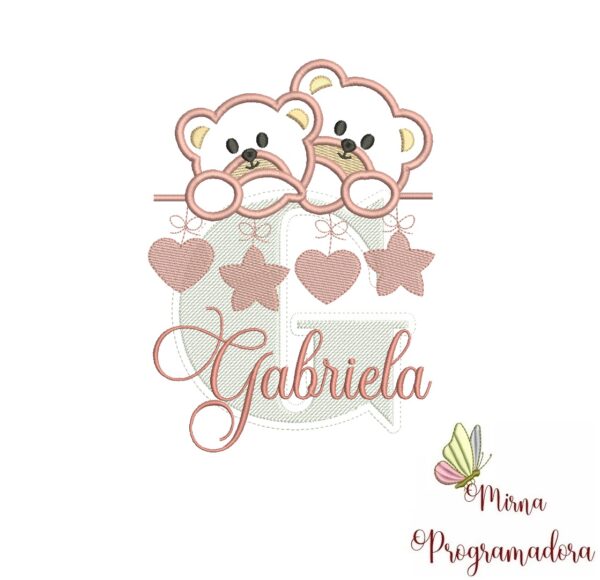 Matriz de Bordado - Ursinho Varal Nome Gabriela