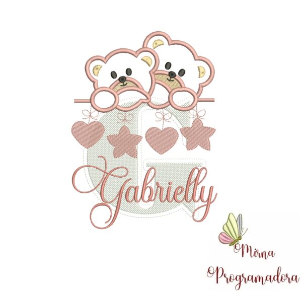 Matriz de Bordado - Ursinho Varal Nome Gabrielly