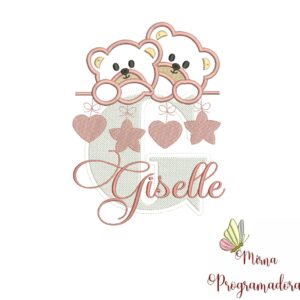 Matriz de Bordado - Ursinho Varal Nome Giselle