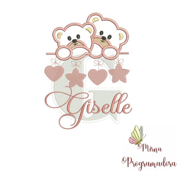 Matriz de Bordado - Ursinho Varal Nome Giselle