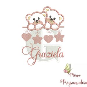Matriz de Bordado - Ursinho Varal Nome Graziela