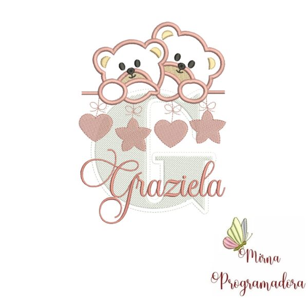 Matriz de Bordado - Ursinho Varal Nome Graziela