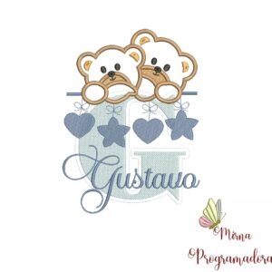 Matriz de Bordado - Ursinho Varal Nome Gustavo