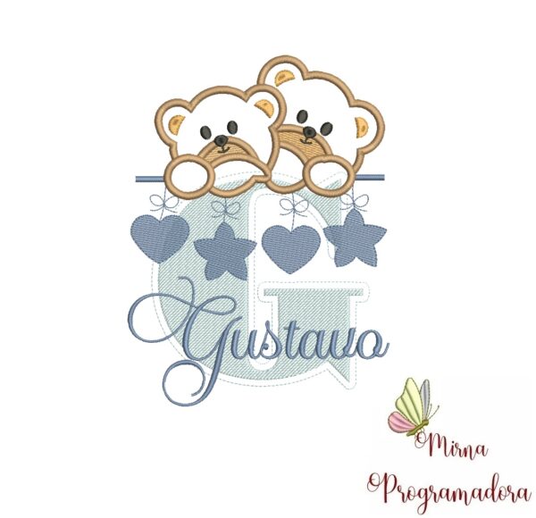 Matriz de Bordado - Ursinho Varal Nome Gustavo