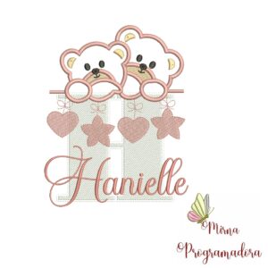 Matriz de Bordado - Ursinho Varal Nome Hanielle