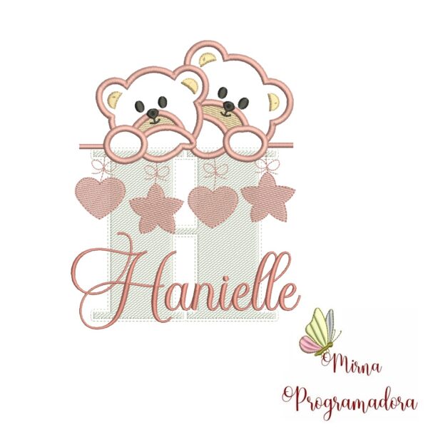 Matriz de Bordado - Ursinho Varal Nome Hanielle