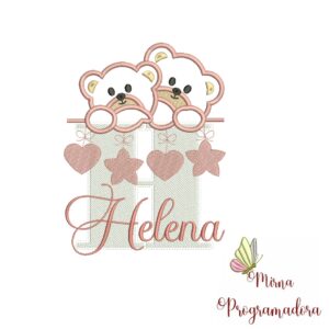 Matriz de Bordado - Ursinho Varal Nome Helena