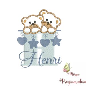 Matriz de Bordado - Ursinho Varal Nome Henri