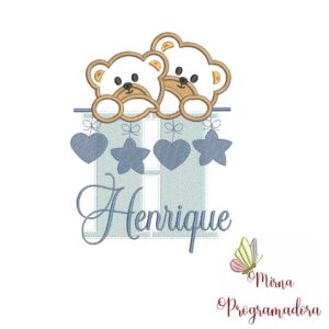 Matriz de Bordado - Ursinho Varal Nome Henrique