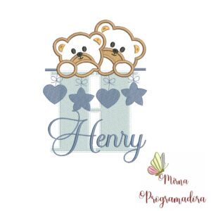 Matriz de Bordado - Ursinho Varal Nome Henry