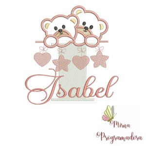Matriz de Bordado - Ursinho Varal Nome Isabel