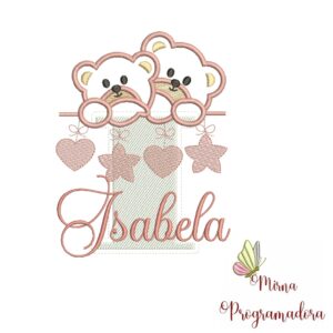 Matriz de Bordado - Ursinho Varal Nome Isabela