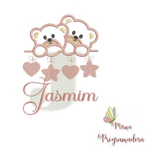 Matriz de Bordado - Ursinho Varal Nome Jasmim