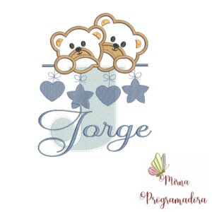 Matriz de Bordado - Ursinho Varal Nome Jorge