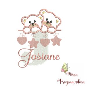 Matriz de Bordado - Ursinho Varal Nome Josiane