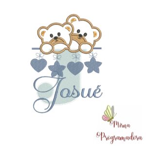 Matriz de Bordado - Ursinho Varal Nome Josué
