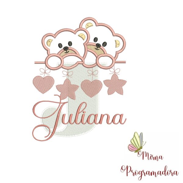 Matriz de Bordado - Ursinho Varal Nome Juliana