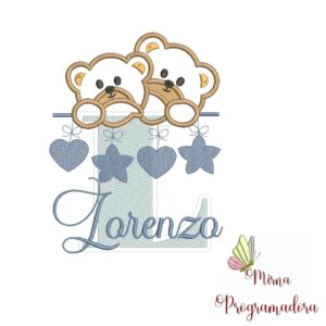 Matriz de Bordado - Ursinho Varal Nome Lorenzo