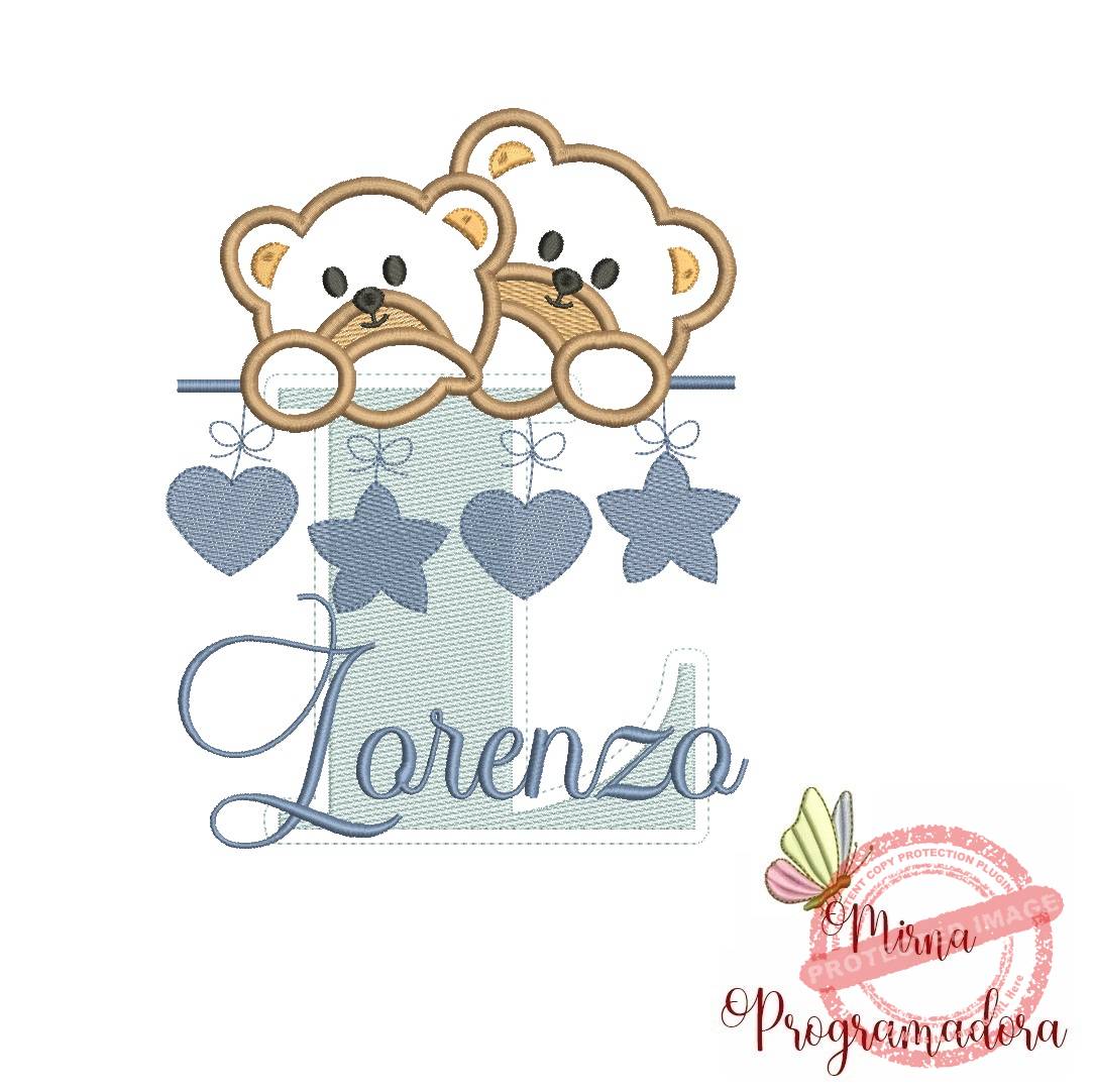 matriz de bordado lorenzo Matriz de Bordado - Ursinho Varal Nome Lorenzo - Imagem 1