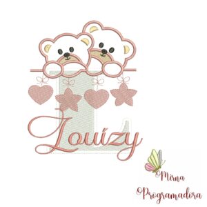 Matriz de Bordado - Ursinho Varal Nome Louízy