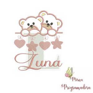 Matriz de Bordado - Ursinho Varal Nome Luna