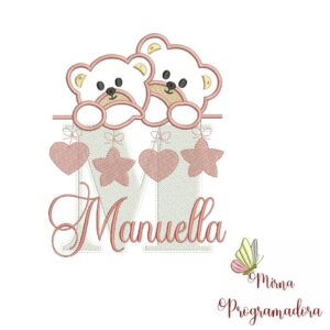 Matriz de Bordado - Ursinho Varal Nome Manuella
