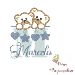 Matriz de Bordado - Ursinho Varal Nome Marcelo