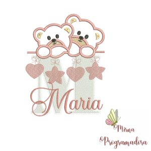 Matriz de Bordado - Ursinho Varal Nome Maria