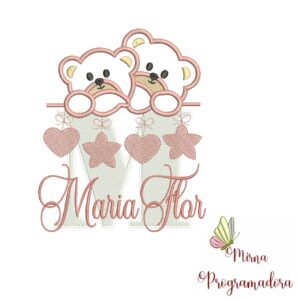 Matriz de Bordado - Ursinho Varal Nome Maria Flor