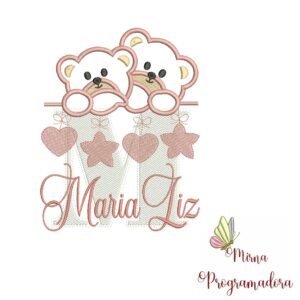 Matriz de Bordado - Ursinho Varal Nome Maria Liz