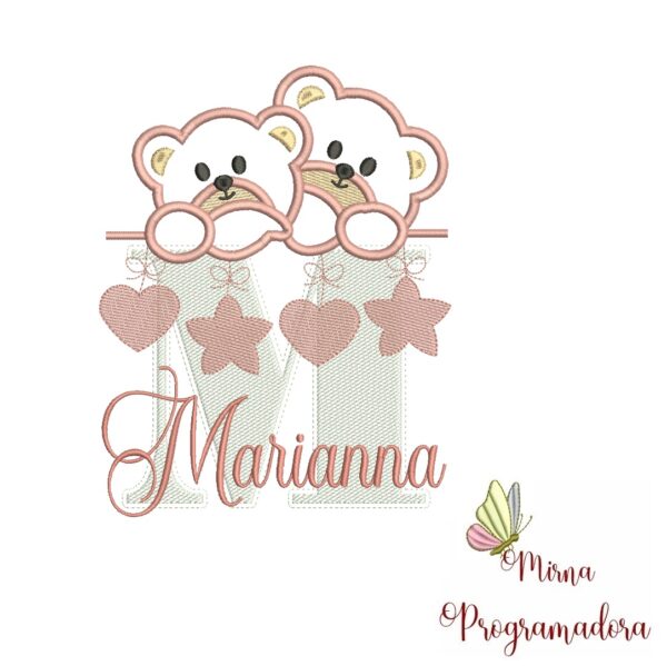Matriz de Bordado - Ursinho Varal Nome Marianna