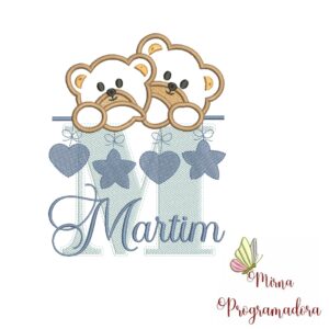 Matriz de Bordado - Ursinho Varal Nome Martim