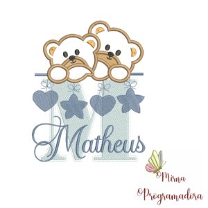 Matriz de Bordado - Ursinho Varal Nome Matheus