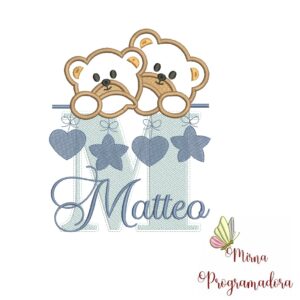 Matriz de Bordado - Ursinho Varal Nome Matteo