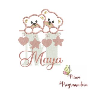 Matriz de Bordado - Ursinho Varal Nome Maya
