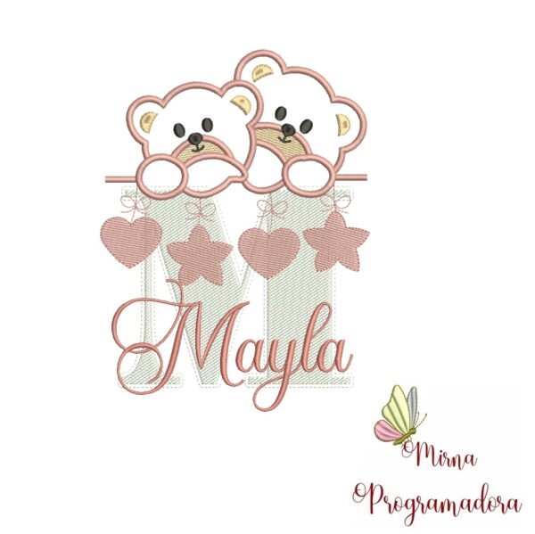 Matriz de Bordado - Ursinho Varal Nome Mayla