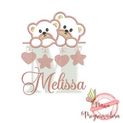Matriz de Bordado - Ursinho Varal Nome Melissa