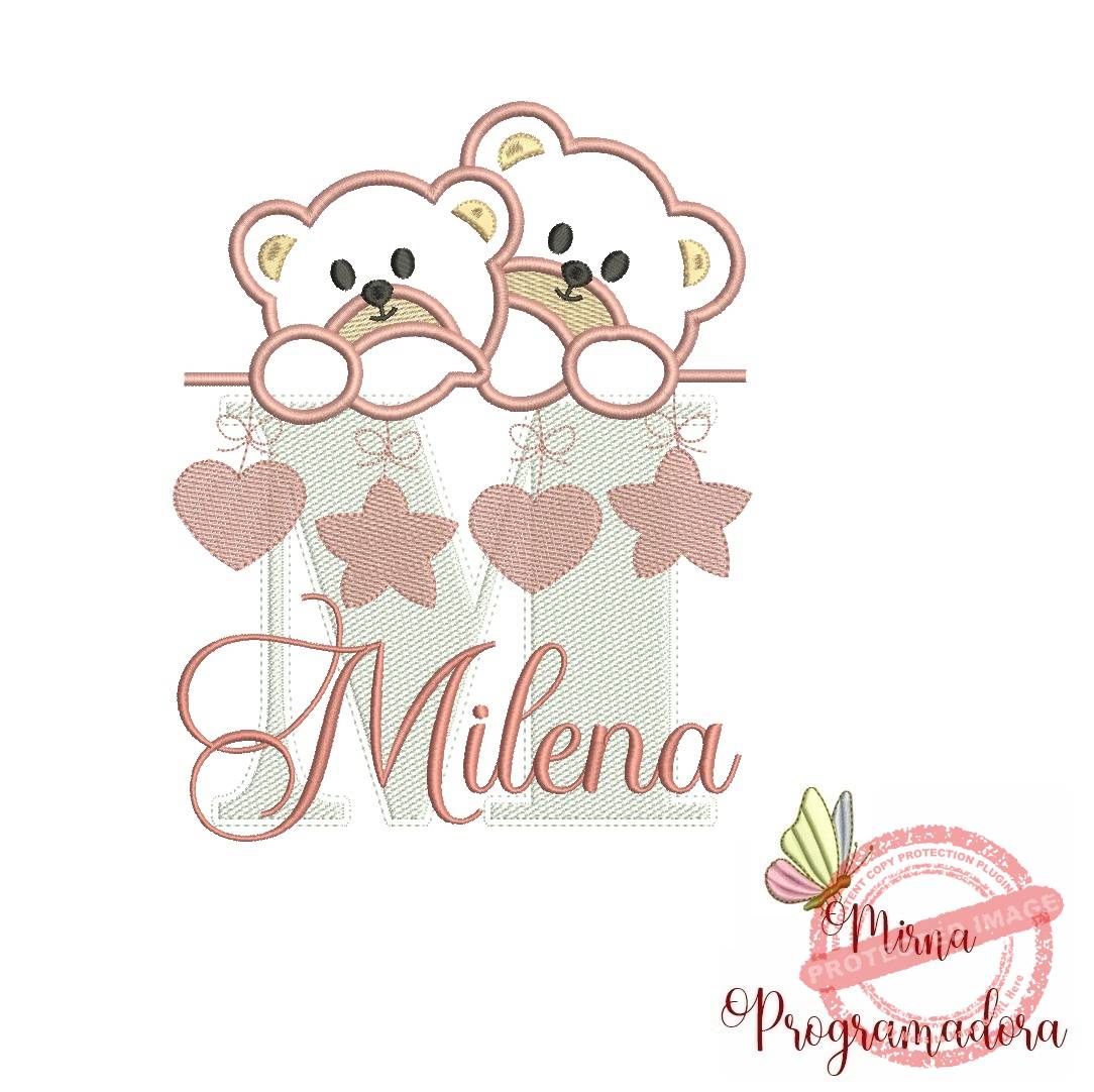 matriz de bordado milena Matriz de Bordado - Ursinho Varal Nome Milena - Imagem 1