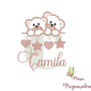 Matriz de Bordado - Ursinho Varal Nome Camila