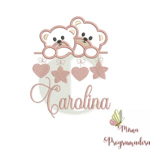 Matriz de Bordado - Ursinho Varal Nome Carolina