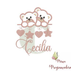 Matriz de Bordado - Ursinho Varal Nome Cecília