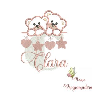 Matriz de Bordado - Ursinho Varal Nome Clara