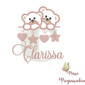 Matriz de Bordado - Ursinho Varal Nome Clarissa